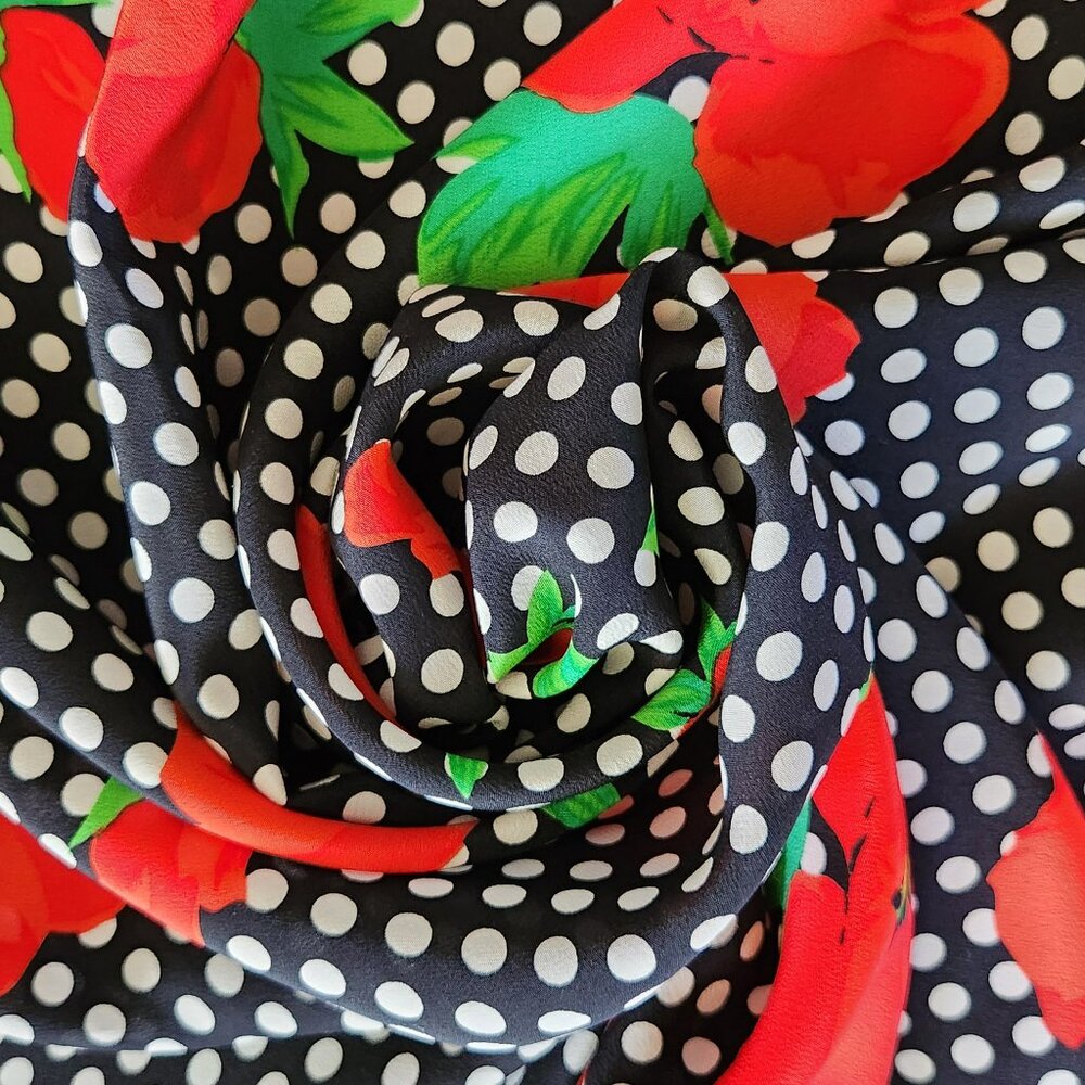Vintage Alfred Nipon Collection XIIX 36"X 33" polka dot/poppy flower silk scarf